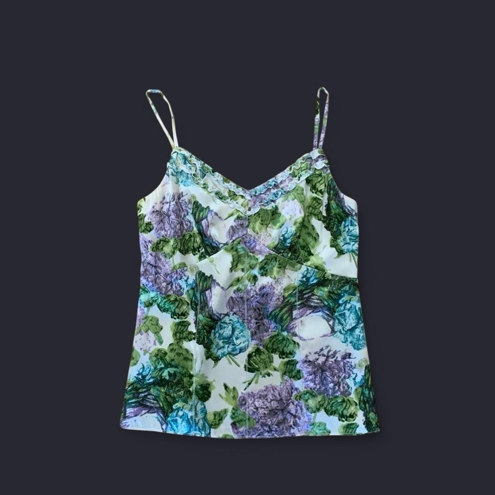 Ann Taylor Floral Satin Camisole in Green & Purple